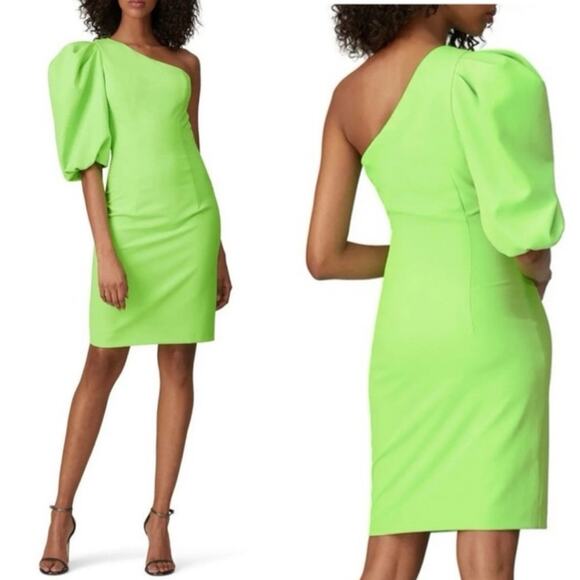 NWT Black Halo Cooper Sheath Dress Neon Lime Green Bright Plus Size 14 Cocktail - Picture 1 of 16